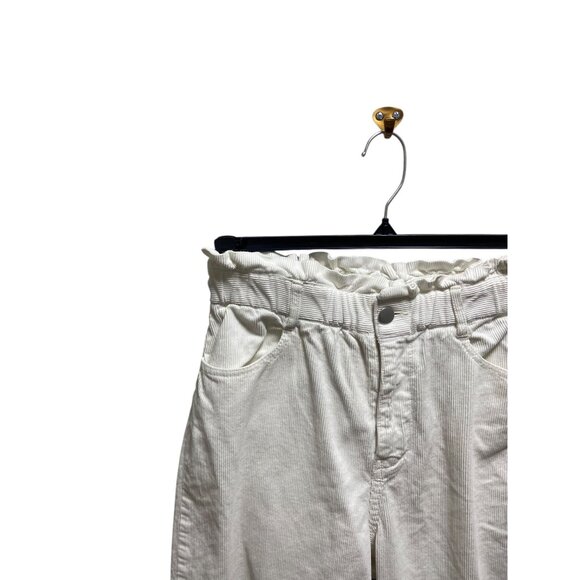 Zara Barrel Leg Paper Bag Waist Corduroy Pants White Size 4 Minimalist Neutral - Picture 7 of 12